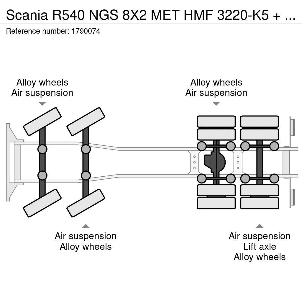 Scania R540 NGS 8X2 MET HMF 3220-K5 + JIB FJ1000-K4 KRAAN Vlakke laadvloer met kraan