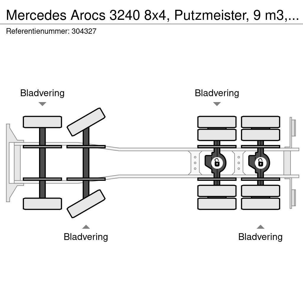 Mercedes-Benz Arocs 3240 8x4, Putzmeister, 9 m3, EURO 6 Betonmixers en pompen