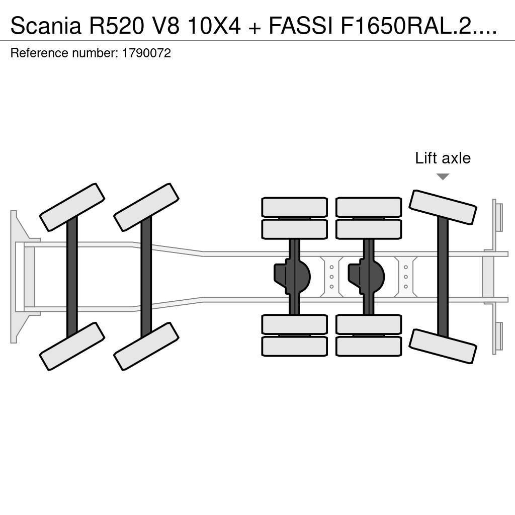 Scania R520 V8 10X4 + FASSI F1650RAL.2.28 + JIB L616L KRA Vlakke laadvloer met kraan