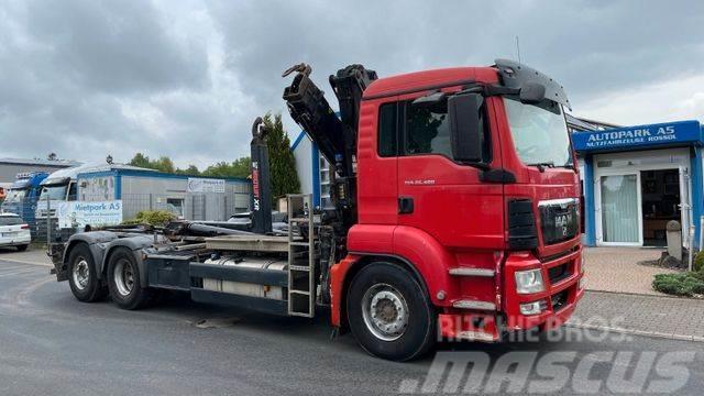 MAN TGS 26.400 6x2 Abrollkipper Kran Hiab Vrachtwagen met containersysteem