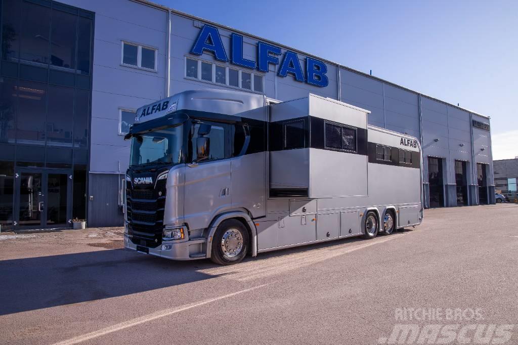 Scania V8 Hästlastbil med uppskjut och utskjut ALFAB Limi Dieren transport