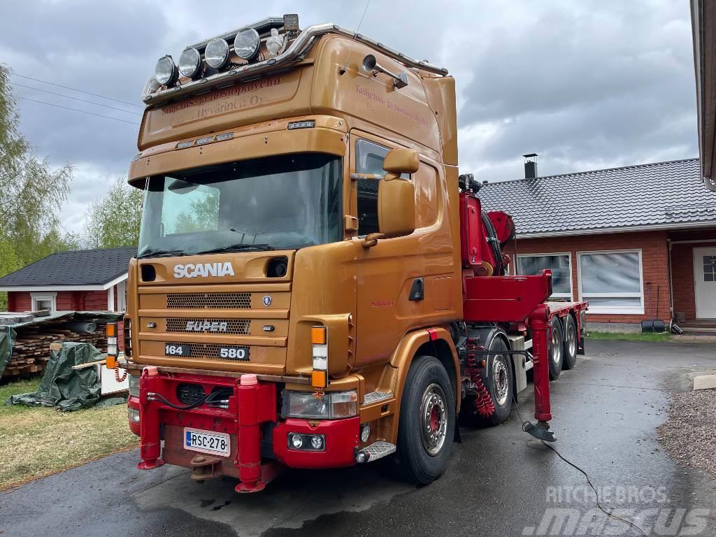 Scania R164 8x2 +Copma 990.6 nosturi+Jibi, kympitys 2028v Vlakke laadvloer met kraan