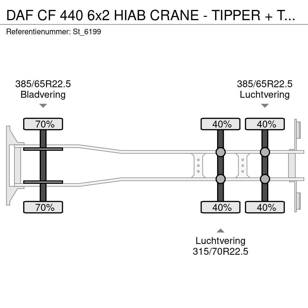 DAF CF 440 6x2 HIAB CRANE - TIPPER + TIPPER TRAILER Vlakke laadvloer met kraan