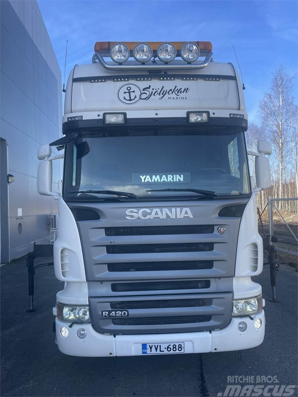 Scania R 420 4x2-3700 Topline + PM 12.5 S nosturi radioll Vlakke laadvloer met kraan