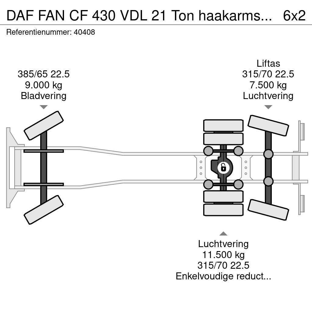 DAF FAN CF 430 VDL 21 Ton haakarmsysteem Vrachtwagen met containersysteem