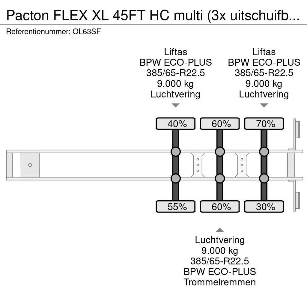 Pacton FLEX XL 45FT HC multi (3x uitschuifbaar), 2x lifta Containerchassis