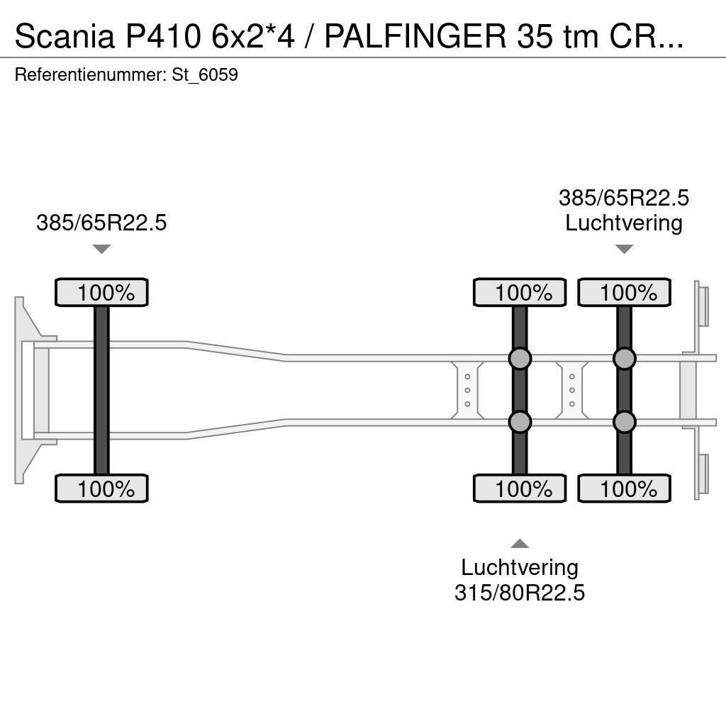 Scania P410 6x2*4 / PALFINGER 35 tm CRANE + WINCH Vlakke laadvloer met kraan