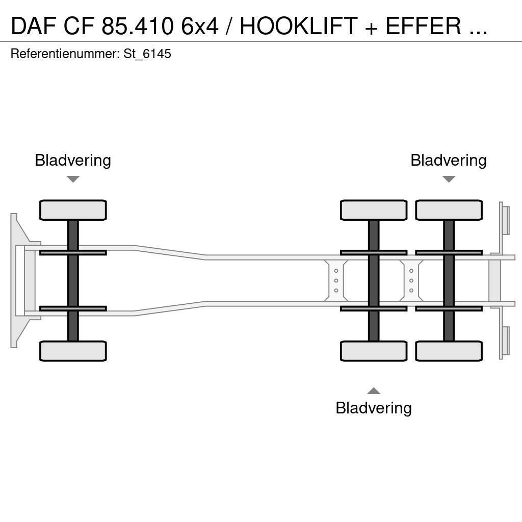 DAF CF 85.410 6x4 / HOOKLIFT + EFFER CRANE Vlakke laadvloer met kraan