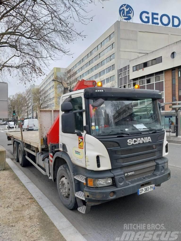 Camion porteur Scania P360 10TM Euro 5 Vlakke laadvloer met kraan