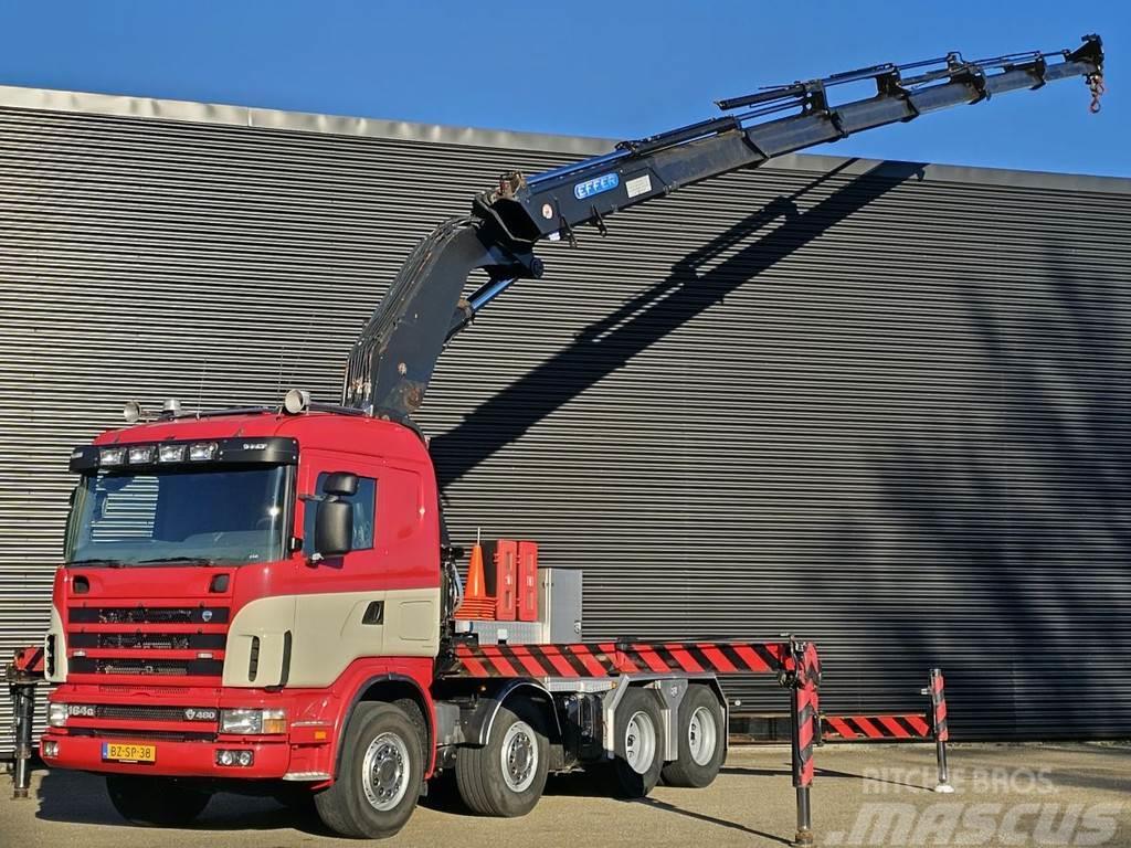 Scania R164.480 V8 / 8x4 / EFFER 72 t/m CRANE / KRAN Vlakke laadvloer met kraan