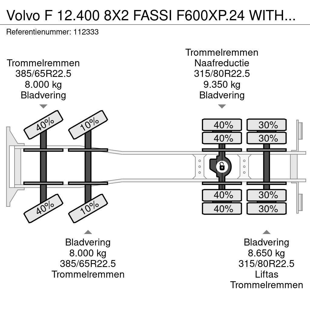 Volvo F 12.400 8X2 FASSI F600XP.24 WITH JIB Kranen voor alle terreinen