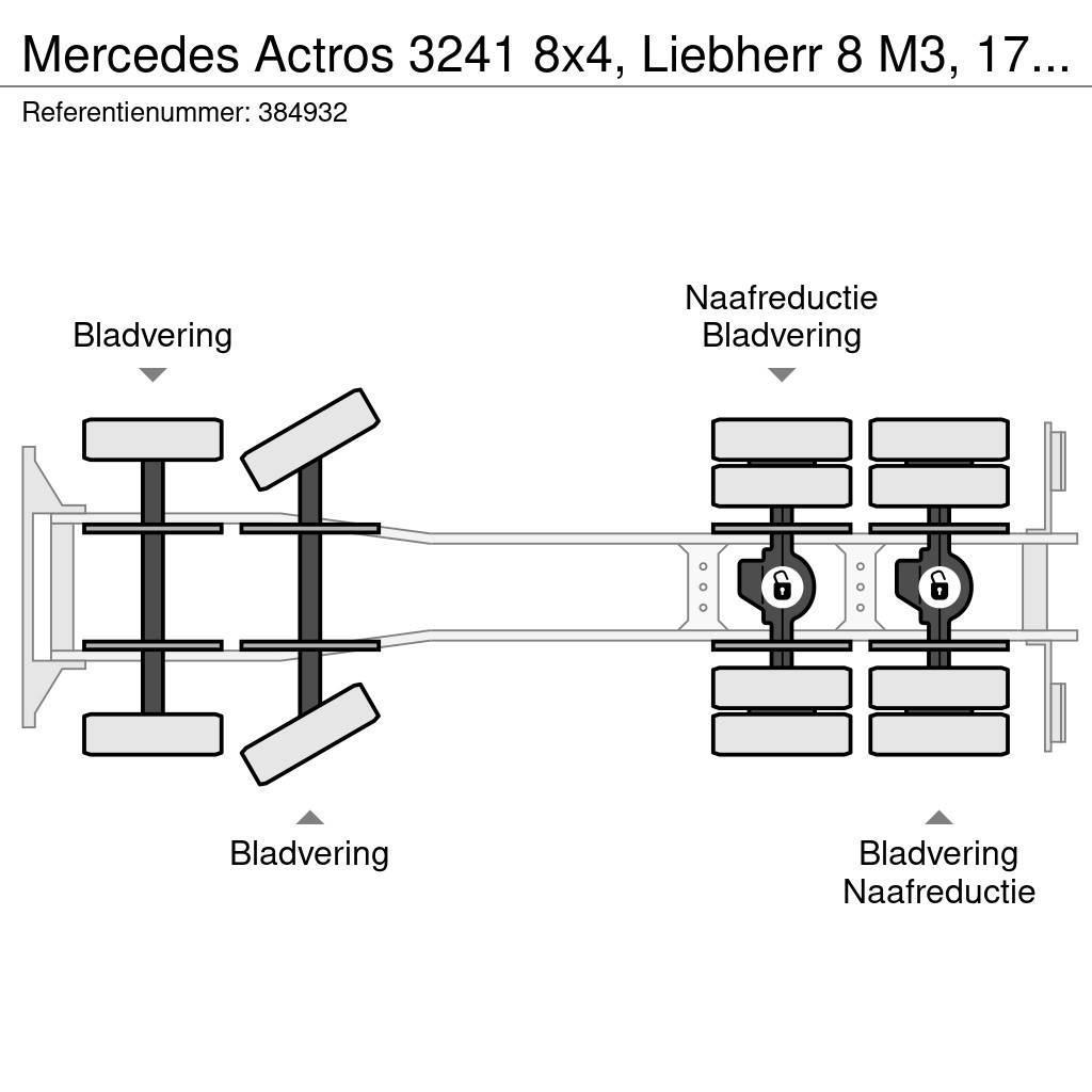 Mercedes-Benz Actros 3241 8x4, Liebherr 8 M3, 17 mtr belt, Remot Betonmixers en pompen