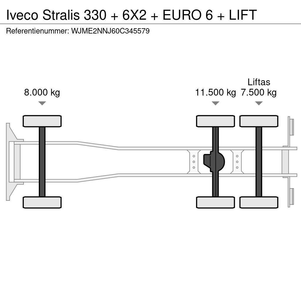 Iveco Stralis 330 + 6X2 + EURO 6 + LIFT Bakwagens met gesloten opbouw