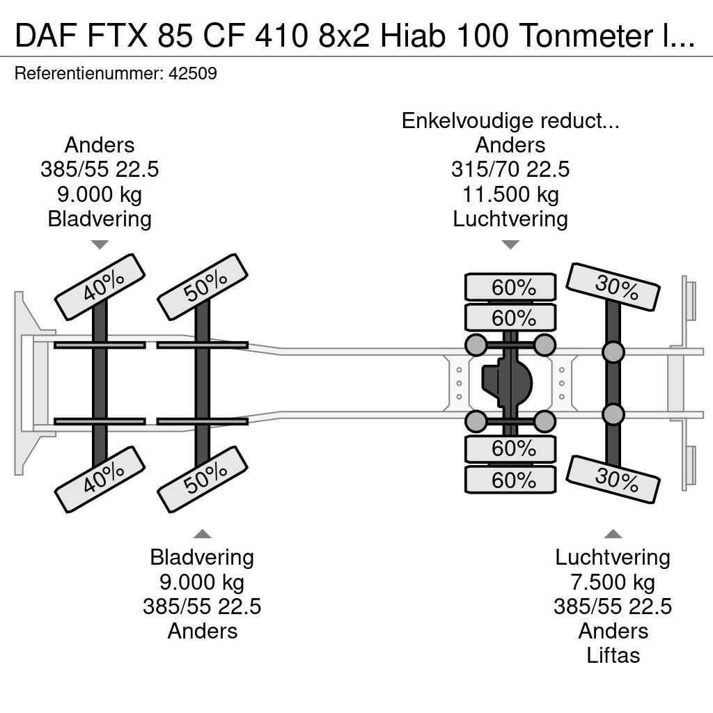 DAF FTX 85 CF 410 8x2 Hiab 100 Tonmeter laadkraan + Fl Kranen voor alle terreinen