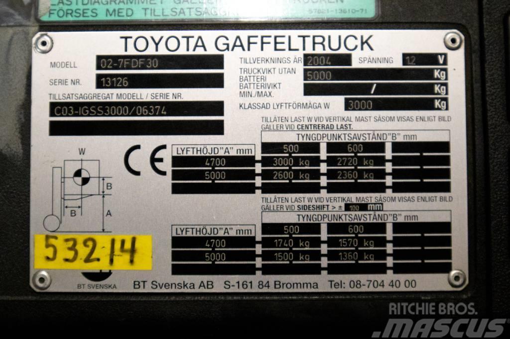 Toyota 7FDF30, 3-tons dieselmotviktstruck med 5m lyftöjd Diesel heftrucks