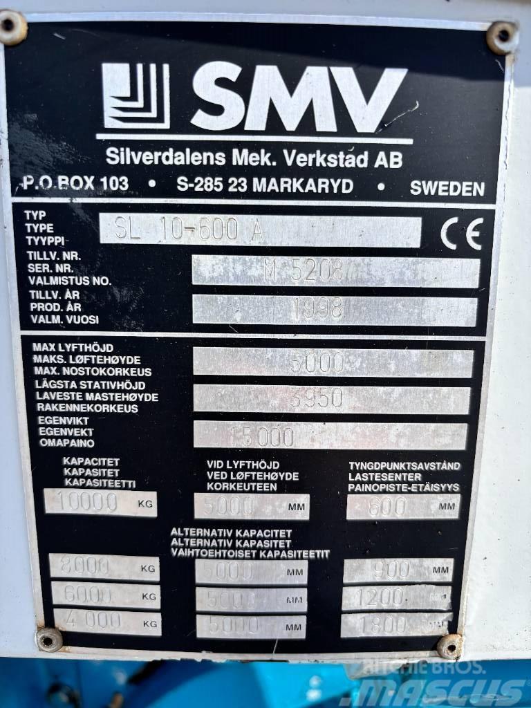 SMV SL 10-600 A + extra counterweight 12t. capacity Diesel heftrucks