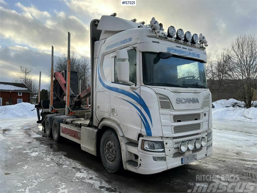Scania R650 Timber truck with wagon and crane Hout-Bakwagens