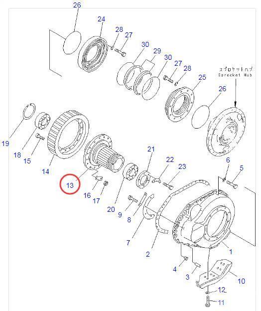 Komatsu D85A-21 hub 154-27-12122 Rupsbanden, kettingen en onderstel