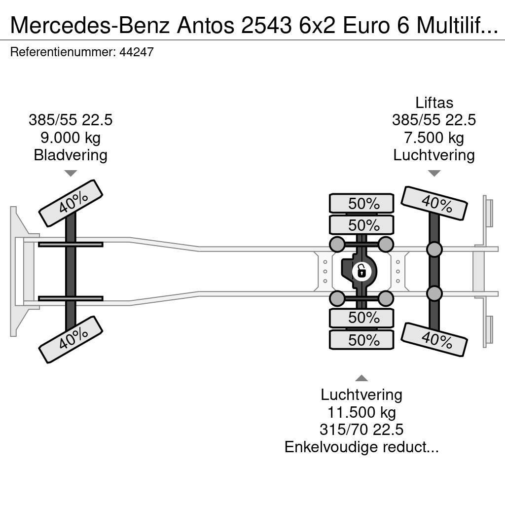 Mercedes-Benz Antos 2543 6x2 Euro 6 Multilift 26 Ton haakarmsyst Vrachtwagen met containersysteem