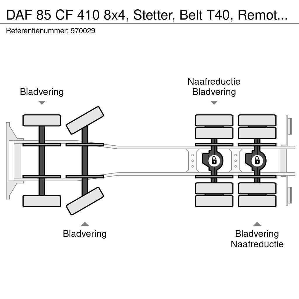DAF 85 CF 410 8x4, Stetter, Belt T40, Remote, Steel su Betonmixers en pompen