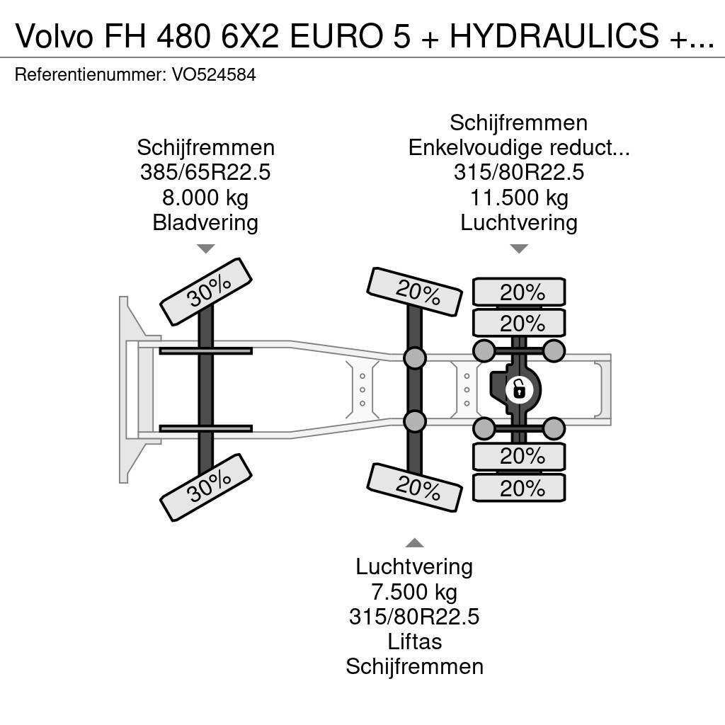 Volvo FH 480 6X2 EURO 5 + HYDRAULICS + STEERING AXLE Trekkers
