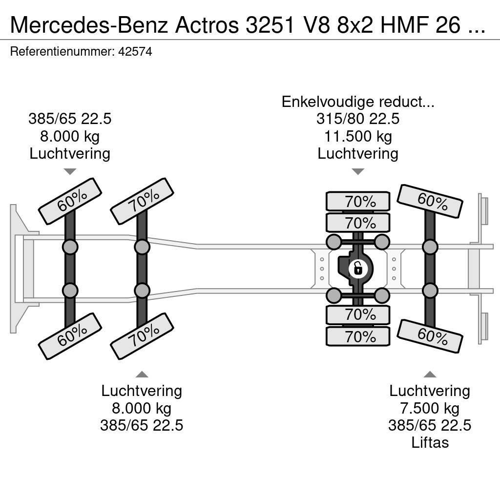 Mercedes-Benz Actros 3251 V8 8x2 HMF 26 Tonmeter laadkraan bouwj Vrachtwagen met containersysteem