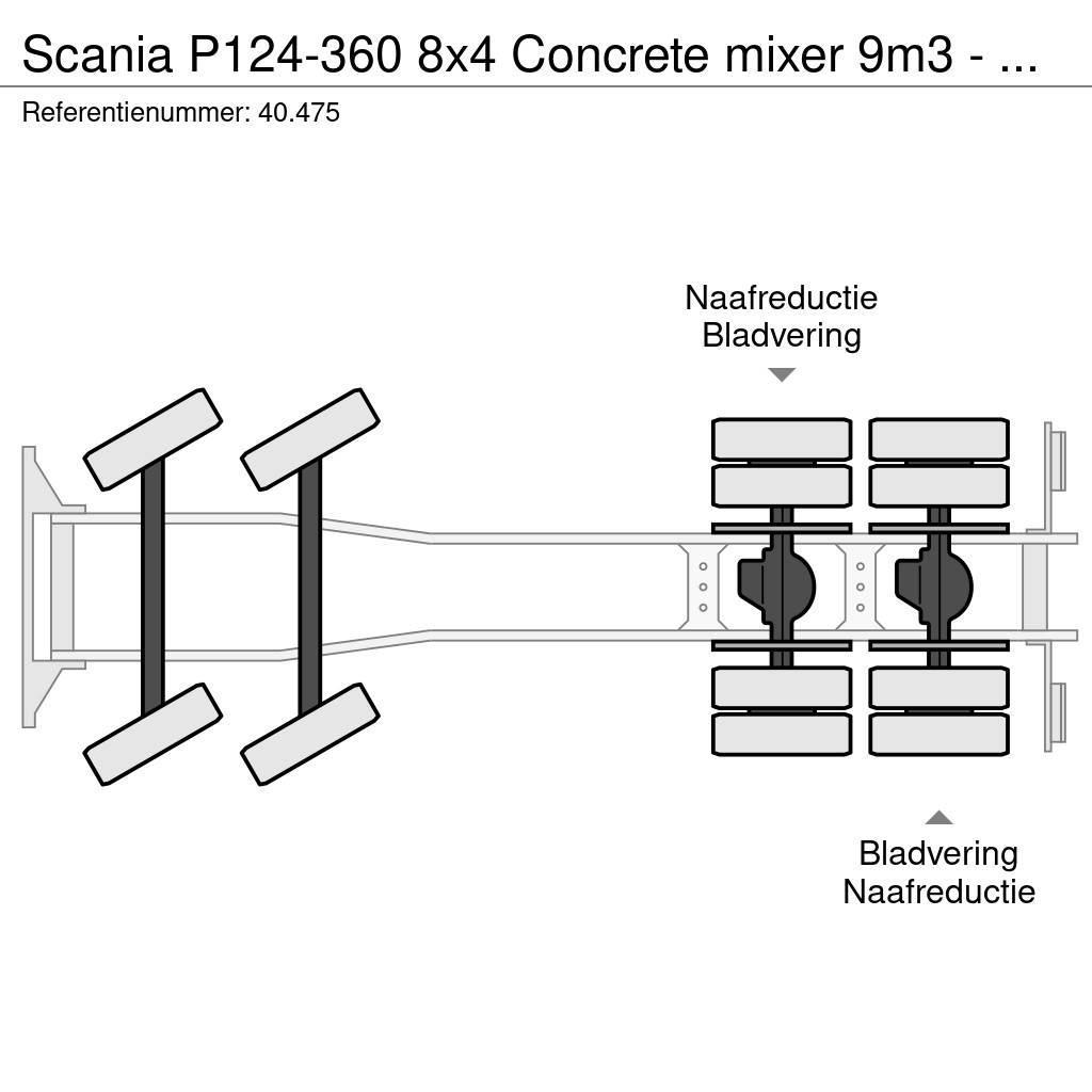 Scania P124-360 8x4 Concrete mixer 9m3 - Full steel - Big Betonmixers en pompen