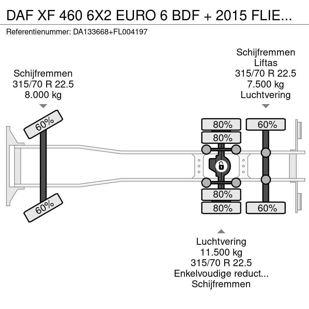 DAF XF 460 6X2 EURO 6 BDF + 2015 FLIEGL 2 AXLE Containertrucks met kabelsysteem