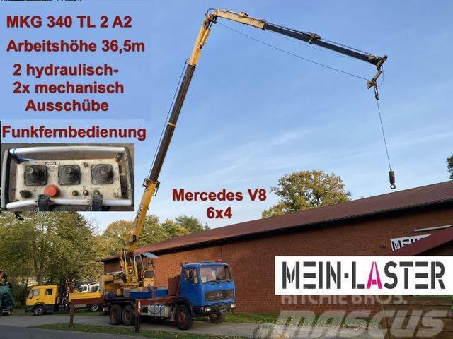 Mercedes-Benz 2622 V8 6x4 MKG 340 T2A2 36,5m Seilwinde Funk Vlakke laadvloer met kraan