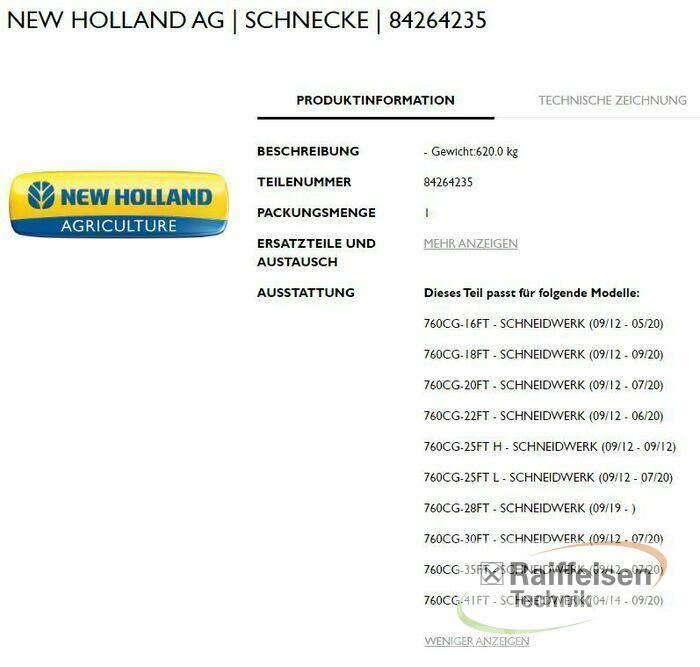 New Holland Schnecke für Mähdrescher Accessoires voor maaidorsmachines